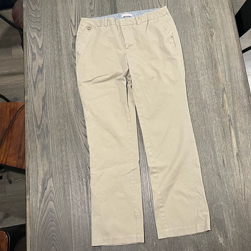 Dockers Khaki Dress Pants Straight Leg Flat Front Mid Rise Slash Pockest Tan 12